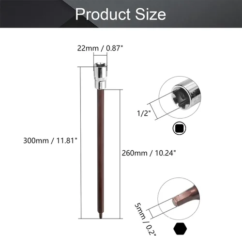 Vista 61 de Utoolmart 1/2" Drive x 0.551 in largo Hex Bit Socket, métrico, S2 y Cr-V acero 1pcs