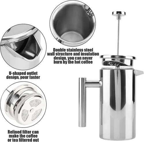 Vista 6 de ciciglow Cafetera de prensa francesa, acero inoxidable aislado 304 con filtro, prensa francesa de 27 onzas (27.1 fl oz) con doble pared para oficina