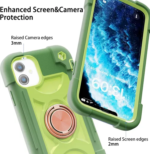 Vista 3 de Funda para iPhone 11 de 6.1 pulgadas con soporte de anillo, con 2 protectores de pantalla de vidrio, resistente a los golpes, resistente a
