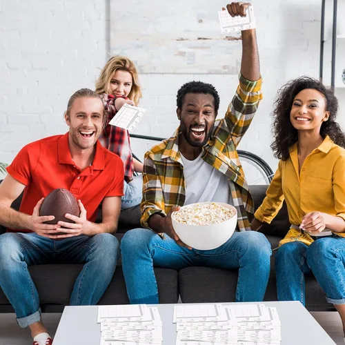 Vista 4 de ABURRORI 50 fichas cuadradas de fútbol, boletos de juego, Super Bowl Deportes, 25 tarjetas cuadradas de fútbol para piscina, caja de deportes
