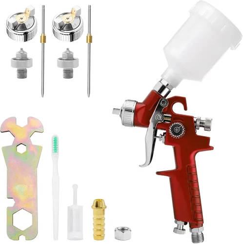 Vista 7 de Mini HVLP Pistola pulverizadora de aire en kit, con boquillas de 0.8mm y 1.0mm y taza de 125cc, pequeño pulverizador de pintura automotriz, pistolas