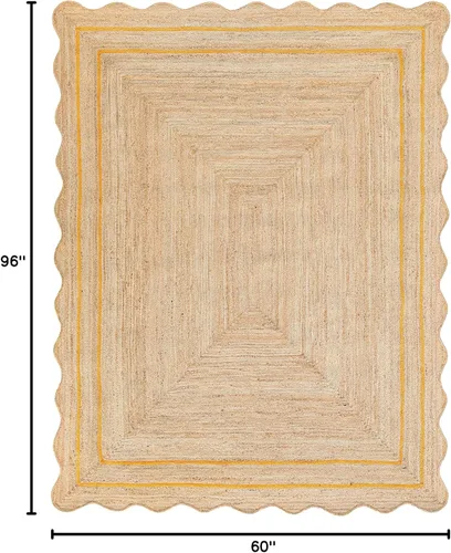 Vista 63 de Alfombra de Yute Natural Ondulada Festoneada - Corredor de Entrada Boho, Festón Estilo Granja, Blanco Roto (8'x10') Camino de entrada bohemio