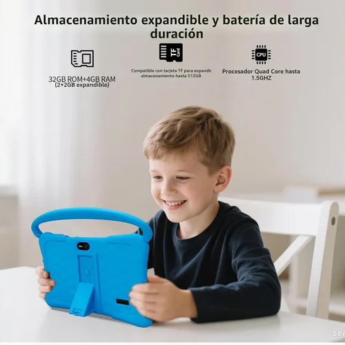 Vista 3 de Tableta para niños de 7 pulgadas con funda, tabletas Android de 32 GB para niños, 1 TB expandir
