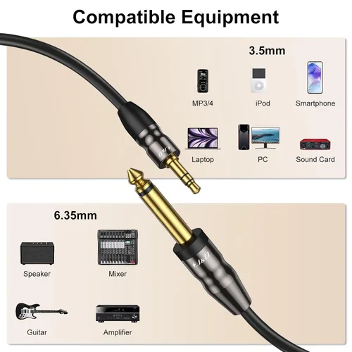 Vista 3 de J&D Cable de audio estéreo de 0.138 in a 0.250 in de 3.3 pies, cable de 1/8 a 1/4, cable TRS macho de 0.138 in a 1/4 macho de interconexión mono