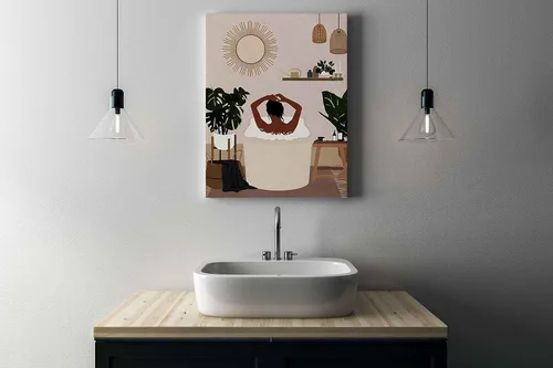 Vista 5 de Lienzo decorativo con marco (11.5 x 15 pulgadas), arte de mujer negra afroamericana, decoración de pared para baño, dormitorio, decoración de pared