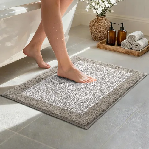 Vista 61 de Alfombras de baño de 17 x 24 pulgadas, antideslizantes, lavables, color gris, para bañera, tapete de baño para baño, tapete suave y absorbente