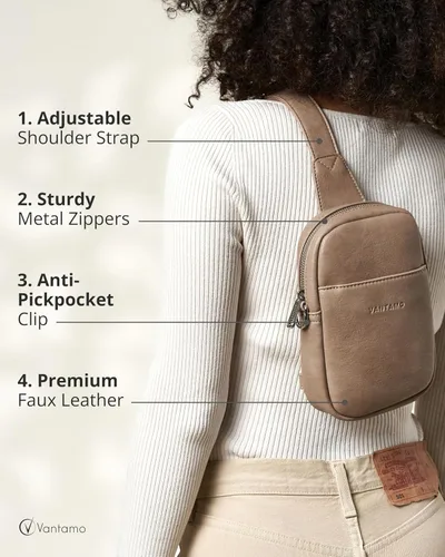 Vista 7 de Vantamo Sling Bag for Women Adjustable Strap, RFID & Anti-Pickpocket Clip Cross Body Bags for Women, PU Leather Pack