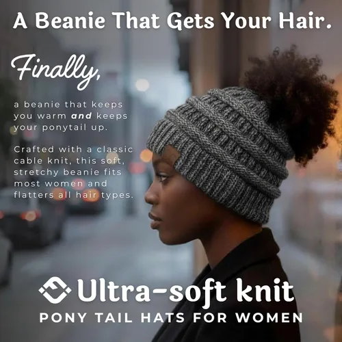 Vista 188 de Funky Junque - Gorro para mujer con ranura para cola de caballo