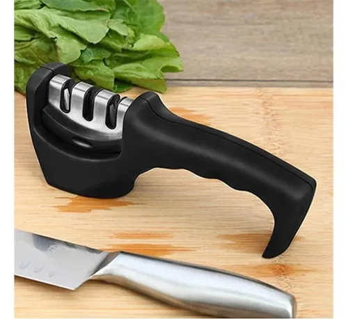 Vista 3 de Afilador De Cuchillos Ergonomico Para Cocina En Acero Inoxidable 3 En 1