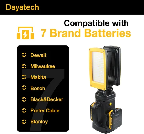 Vista 3 de Luz de trabajo LED inalámbrica de 12000LM, de doble cabezal de 85W con trípode, compatible con baterías Dewalt, Milwaukee, Makita de 18–21V, sin