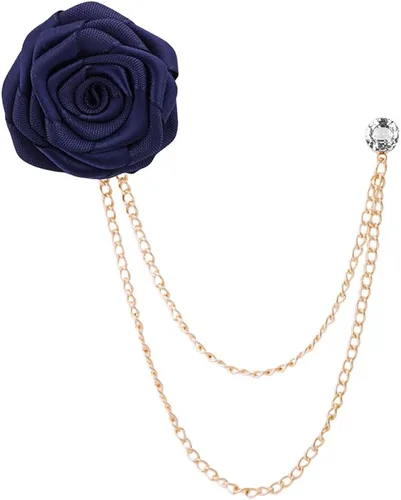Vista 9 de Broches de moda para novios, bodas, arte de tela, hecho a mano, broche de flor de rosa, pin de solapa, insignia, cadena de borla, accesorios de Negro