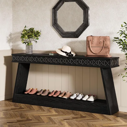 Vista 7 de Tribesigns Mesa Consola Moderna, Mesa de Entrada Extra Larga de 71 Pulgadas con Almacenamiento, Mesa de Sofá Estrecha de 2 Niveles Detrás del Sofá