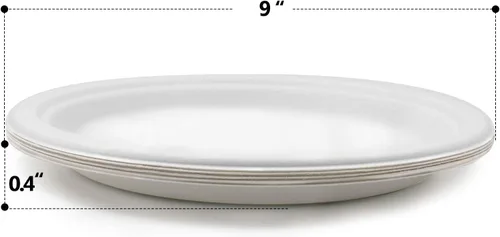 Vista 3 de Green Earth - Plato de papel de 9.0 in sin bagazo natural (fibra de caña de azúcar), biodegradable, compostable (500 platos desechables)
