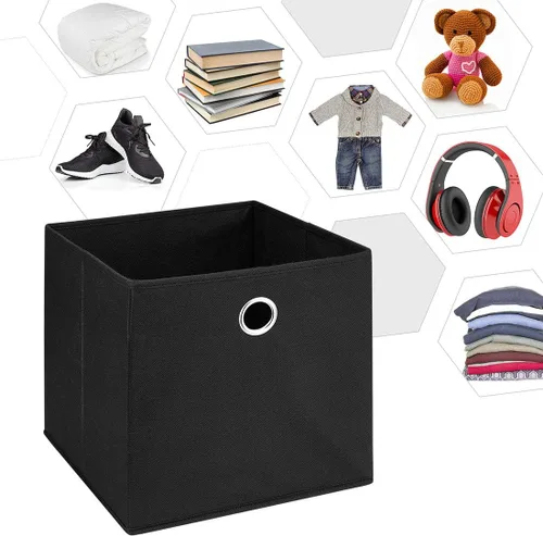Vista 5 de Cajas de almacenamiento plegables de tela con ojales redondos de metal para organizar estantes, habitación del bebé, hogar, armario, paquete de 4