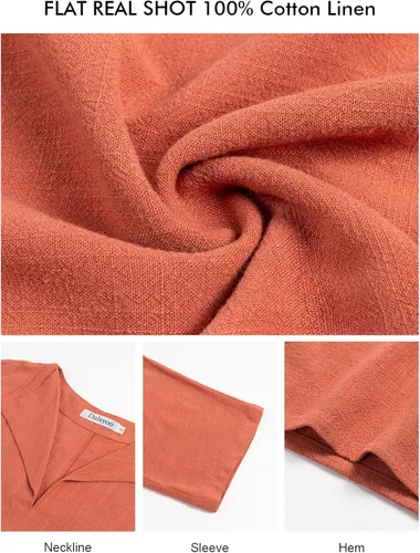 Vista 6 de Camisas de lino natural 100 % algodón para mujer, manga corta, ajuste holgado, casual, para verano