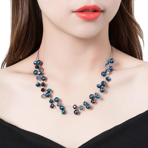 Vista 2 de Bulinlin Gargantilla en capas de perlas de río - Collar de joyería de moda para mujer