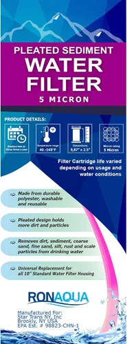 Vista 8 de Cartucho de filtro de agua plisado para sedimentos de 9.87 x 2.5 pulgadas, superficie amplificada, elimina arena, suciedad, óxido, vida útil