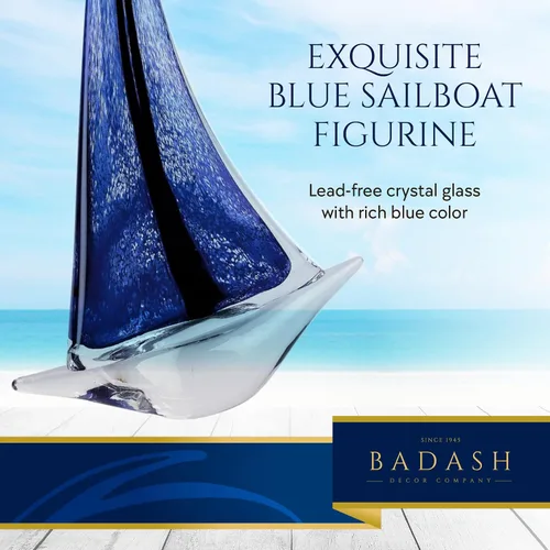 Vista 3 de Badash Decoración de mesa de escultura de velero de cristal estilo Murano Arco iris