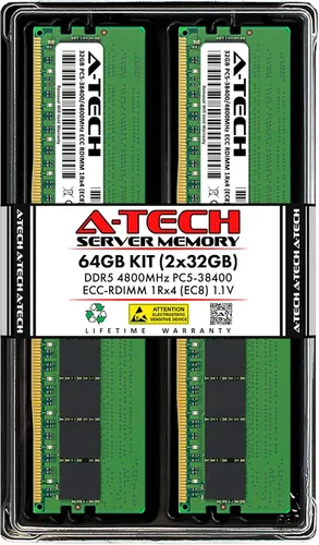 Vista 53 de A-Tech 16GB DDR5 4800MHz PC5-38400 ECC RDIMM 1Rx8 (EC8 10x4) Rango único 1.1V ECC Registrado DIMM 288-Pin Módulo de actualización de memoria RAM