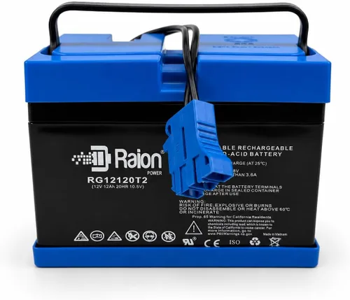 Vista 5 de Raion Power Batería de 12 V 12 Ah para Peg Perego Ride-On Toys, SLA AGM Blue Plug-and-Play de repuesto con arnés para John Deere Gator, tractor