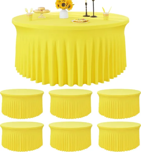 Vista 12 de Paquete de 6 manteles redondos de elastano azul bebé para mesa de 60 pulgadas, manteles elásticos de 120 pulgadas ajustables de 5 pies, manteles