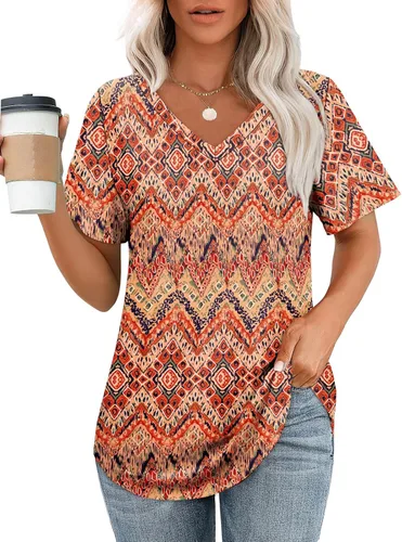 Vista 8 de OFEEFAN Camisetas básicas de manga corta con cuello en V para mujer, ajuste holgado, con dobladillo curvado B-verde