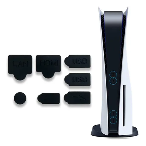 Vista 6 de 7 Pieces Silicone Dust Plugs Compatible with Ps5 Digital & Disc Edition Console Dust Cover, USB HDMI Interface Type AC LAN Port Dustproof Protector