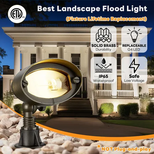 Vista 2 de Gardenreet Luz de inundación de bajo voltaje para exteriores, luz LED de latón macizo para lavado de pared, 12 V cableada impermeable, iluminación