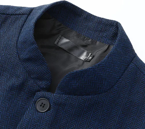 Vista 3 de Cloudstyle Chaleco de traje de cuello alto mandarín para hombre, chaleco de tweed de espiga Azul marino