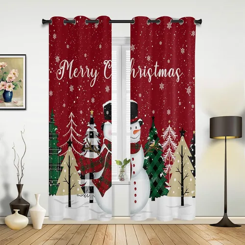 Vista 6 de Libaoge Cortinas de Navidad para cocina, dormitorio, juego de 2 paneles, diseño de muñeco de nieve de Navidad, cortinas de invierno con copos