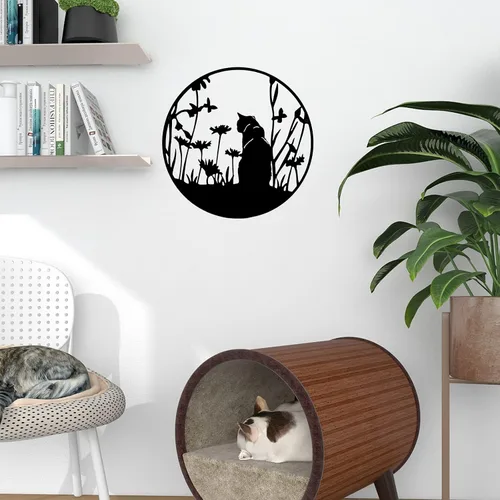 Vista 6 de SwallowLiving Decoración de silueta de gato negro de metal de 13.4 x 13.4 pulgadas, arte de pared de corte láser, elegante regalo de gato negro