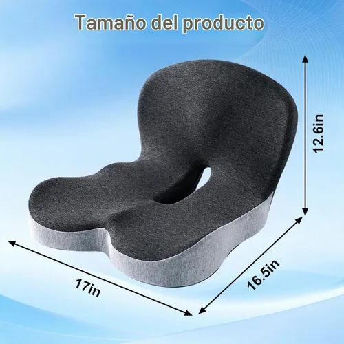 Vista 2 de Cojín de asiento de espuma viscoelástica con soporte lumbar en forma de L, almohadilla ergonómica integrada para coxis, cojín antideslizante