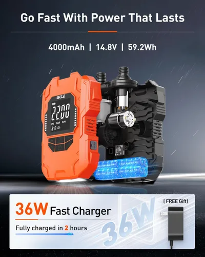 Vista 4 de GICLE 22PSI Electric SUP Pump, Rechargeable Paddle Board Pump, Dual Power Battery & 12V Car Air Pump, Portable High Pressure Inflator with Auto