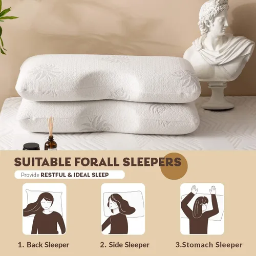 Vista 4 de EGOHOME Almohada cervical para el cuello, almohada de espuma viscoelástica de aloe vera, 30 x 16 pulgadas Side Sleeper Pillow for Sleeping