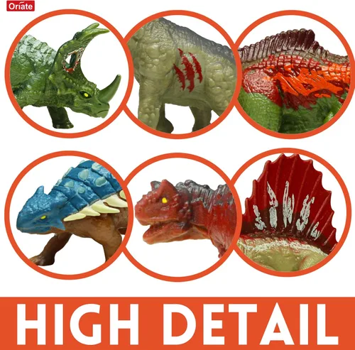 Vista 5 de Oriate 12 piezas Mini Figuras de Dinosaurios para Niños de 3-5 y 5-7 años, juego de captura y escape del mundo de los dinosaurios, incluye 6 vallas