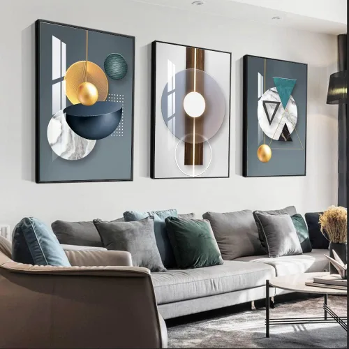 Vista 3 de ARTKN Canvas Wall Art 3 Pieces,Abstract Geometry Framed Art Shape Pattern Paintings,Modern Wall Decor Artworks for Living Room Bedroom Office