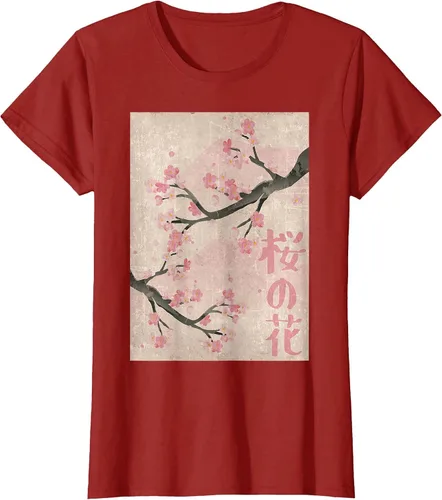 Vista 43 de Cherry Blossom Japanese Vintage Woodblock Japan Pink Sakura T-Shirt Asphalt Grey