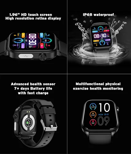 Vista 6 de Reloj inteligente para hombre y mujer, reloj inteligente con pantalla táctil HD de 1.96 pulgadas, más de 100 deportes, presión arterial, frecuencia
