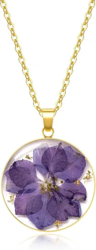 Vista 18 de Collares de flores de nacimiento para mujer, collar de 1 a 12 meses, collar de flores prensadas hecho a mano, regalo único de vacaciones, dorado, 18