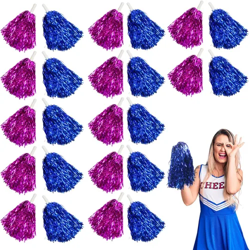 Vista 18 de Lovecheer 24 piezas Pompones de animadora metálicos con asa, pompones de animación para equipo deportivo, espíritu de equipo de animadoras