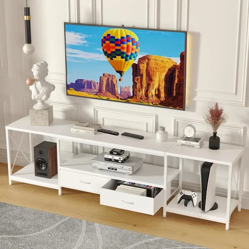 Vista 11 de GYIIYUO Soporte de TV con cajón de tela para TV de 50 y 55 pulgadas, centro de entretenimiento y consola de TV industrial con estantes