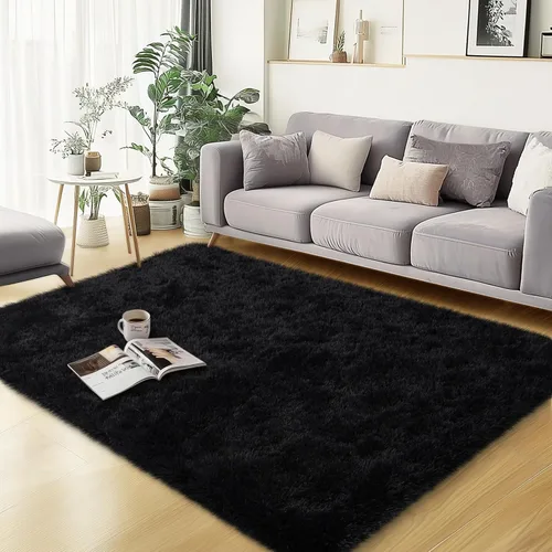 Vista 82 de qulint Alfombra negra para dormitorio, alfombra de área pequeña de 2 x 3 pies para habitación de niños, alfombra suave y mullida para sala de estar