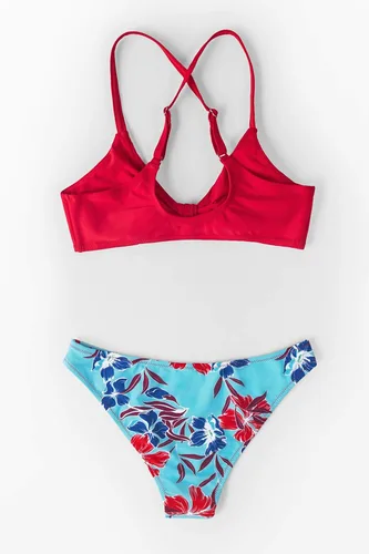 Vista 6 de CUPSHE - Conjunto de bikini de dos piezas para mujer, estampado floral y detalle de nudo de conejo