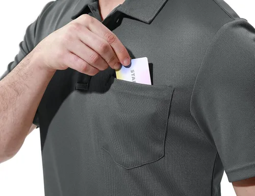 Vista 5 de TBMPOY Polo para hombre con bolsillo, manga corta, secado rápido, informal, para deportes al aire libre