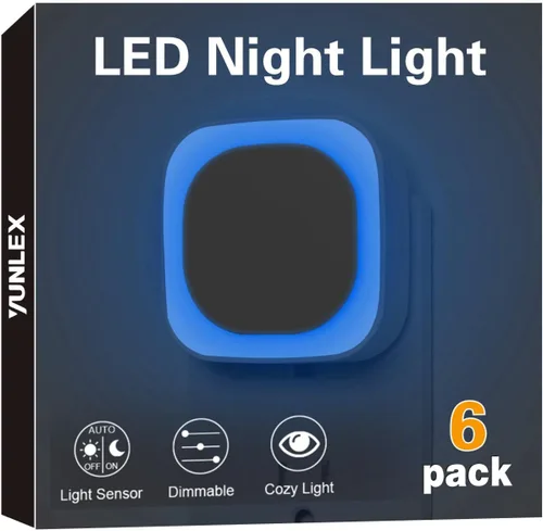 Vista 12 de YUNLEX Paquete de 4 luces nocturnas enchufables regulables, luz nocturna azul, sensor automático de atardecer a amanecer, luz nocturna LED, brillo
