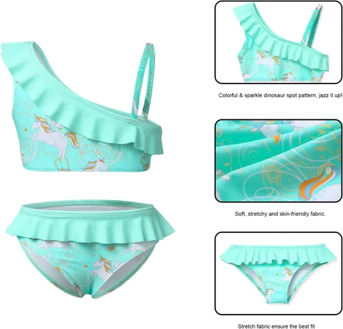 Vista 6 de Phineein Traje de baño tankini de 2 piezas para niñas con estampado de corazón y frutas tropicales