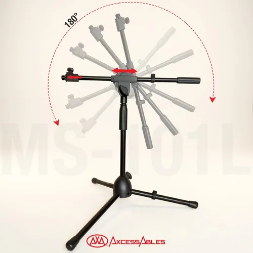 Vista 6 de AxcessAbles - Soporte corto para micrófono con brazo telescópico de 34 pulgadas, trípode de micrófono de perfil bajo para batería y amplificadores