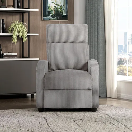 Vista 9 de Lexicon Sillón Reclinable de Pana con Respaldo Empujable Sillón Butaca Reclinable de Empuje hacia Atrás, Marco de Madera Sólida y Base de Metal Gris