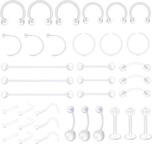 Vista 7 de D.Bella Kit de Retenedores de Piercing Transparentes Estilo Mix, Retenedores de Piercing Flexibles para Labios, Nariz, Cejas, Pezones, Lengua