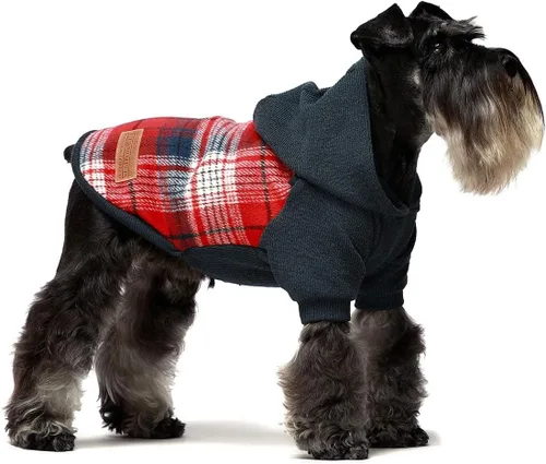 Vista 15 de Fitwarm Geometric Stripe Fleece Dog Hoodie, Fuzzy Winter Clothes for Small Dogs Boy Girl, Cozy Pet Sweatshirt, Orange, Grey, Black, XS